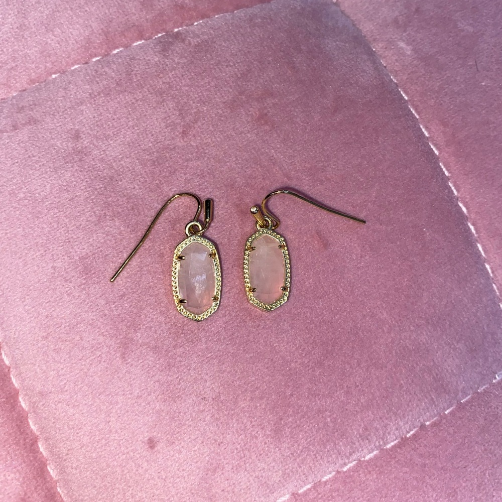 Kendra Scott Gold Drop Earrings with Pink Gemstone